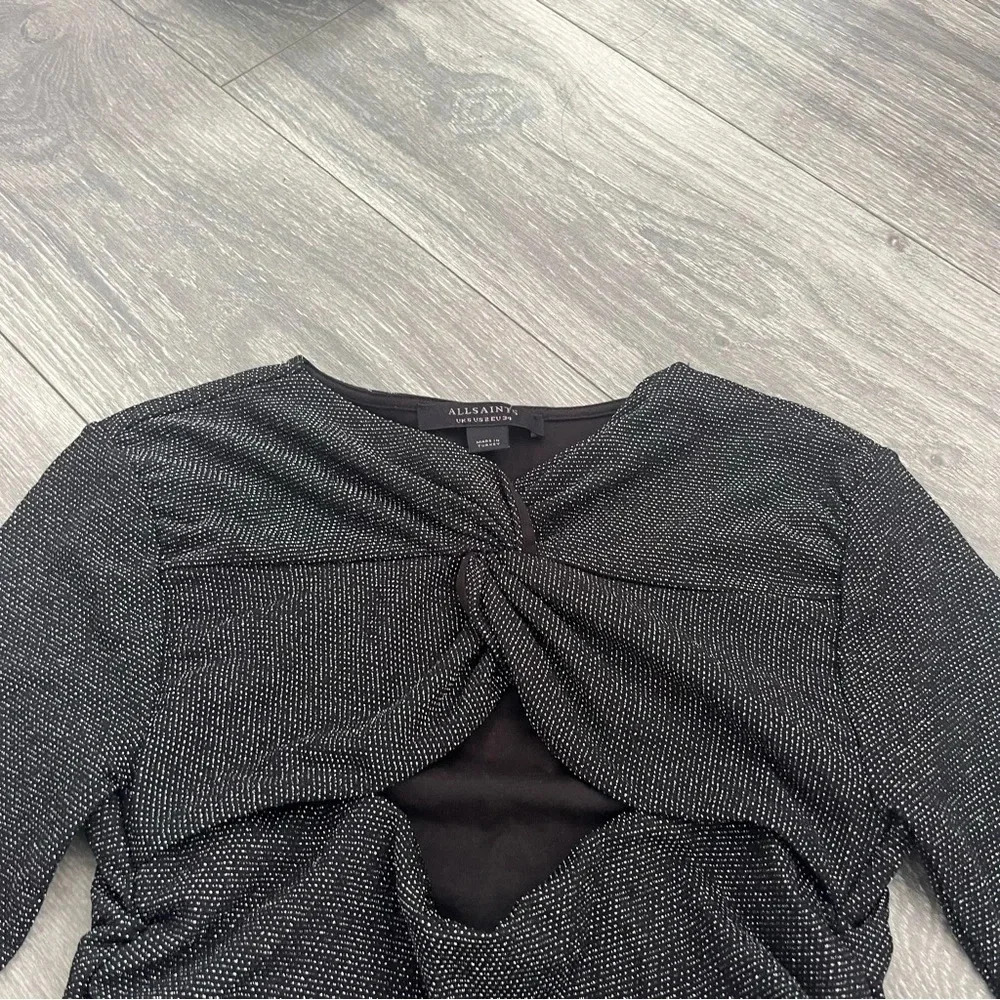Women's All Saints Black Caelum Metallic Twist Detail Top sz2 - Picture 8 of 8